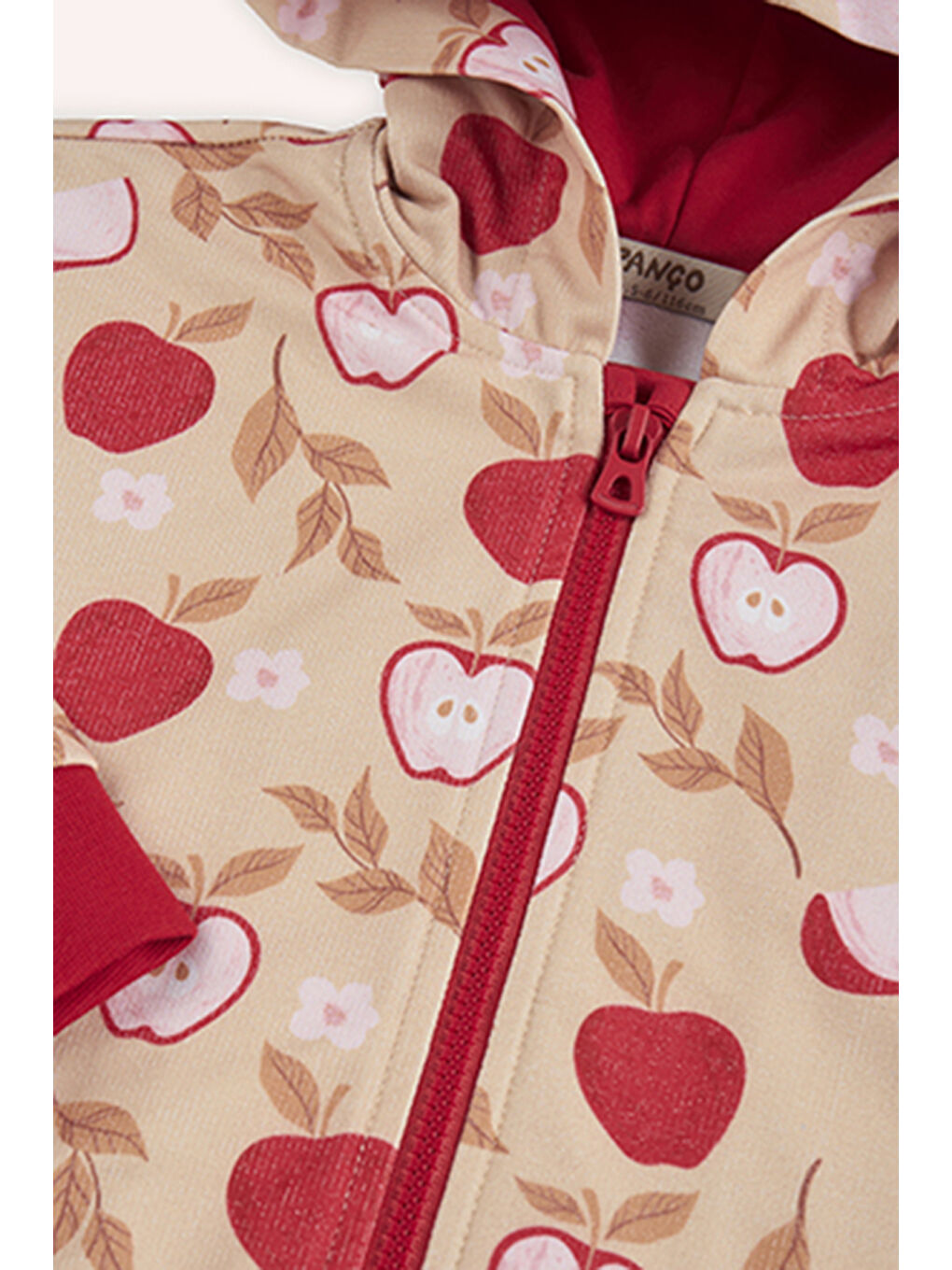 Kız Çocuk Fermuarlı Elma Desenli Bej Sweatshirt-5