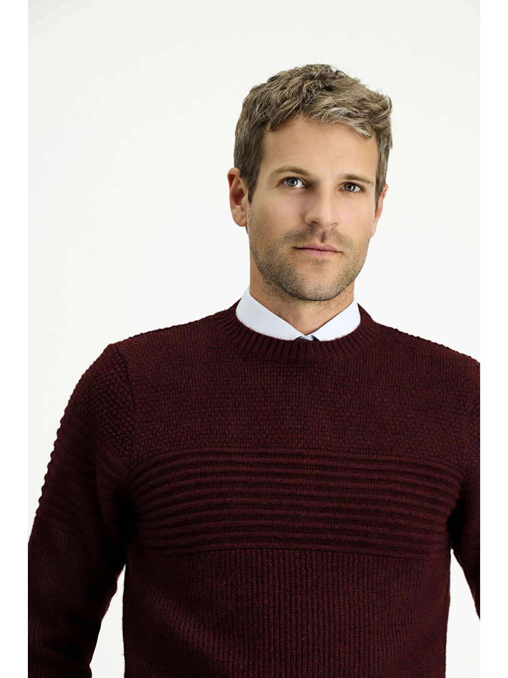 Mürdüm Bisiklet Yaka Regular Fit Çizgili Triko Büyük Beden Kazak-2