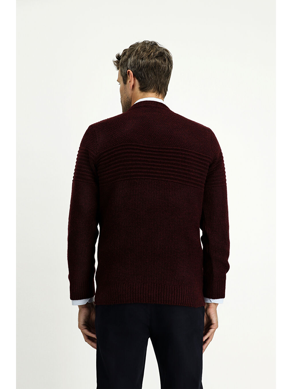 Mürdüm Bisiklet Yaka Regular Fit Çizgili Triko Büyük Beden Kazak-3