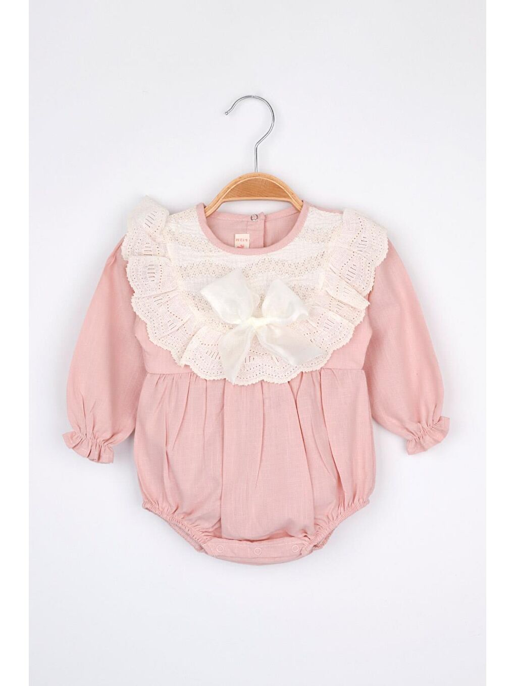 Pembe Fistolu Keten Kız Bebek Romper Tulum- Tallis