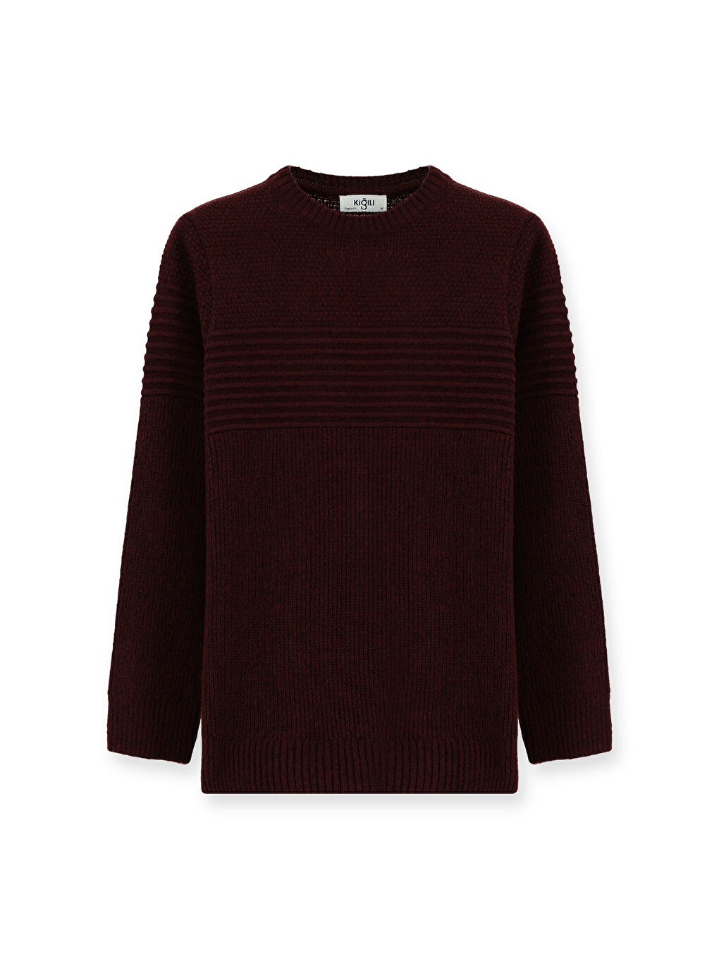 Mürdüm Bisiklet Yaka Regular Fit Çizgili Triko Büyük Beden Kazak-5