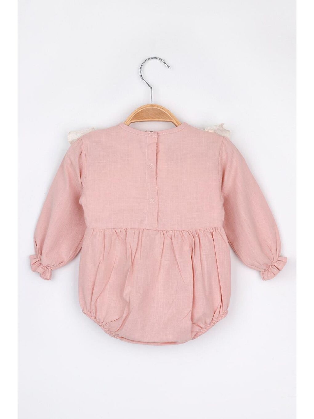 Pembe Fistolu Keten Kız Bebek Romper Tulum- Tallis-1