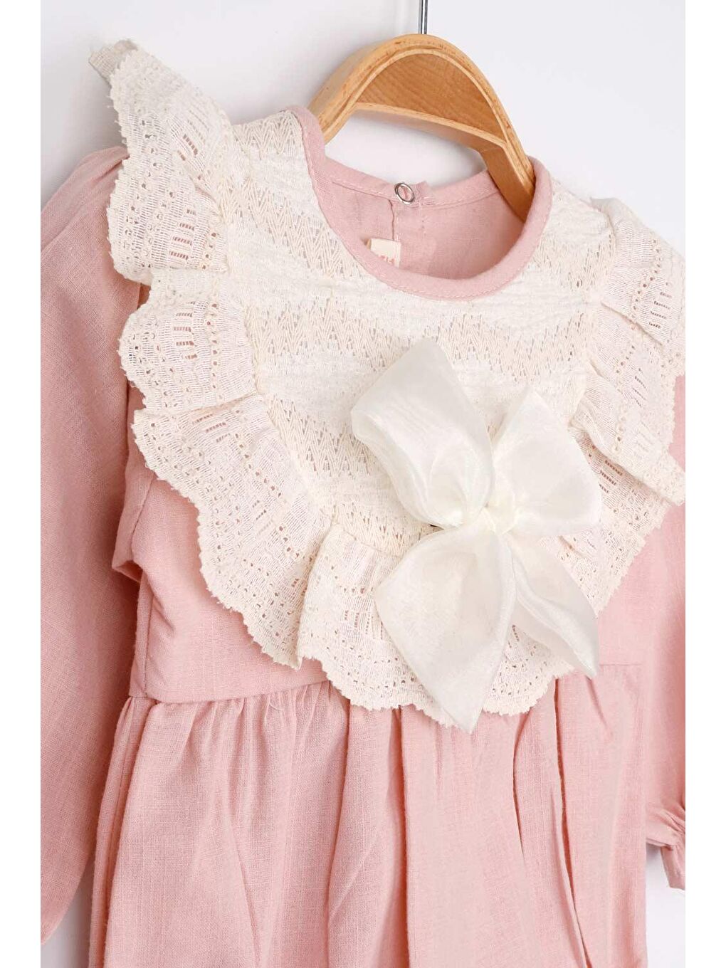 Pembe Fistolu Keten Kız Bebek Romper Tulum- Tallis-2