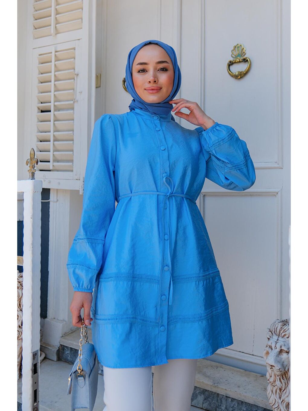 Hakim Yaka Bağlamalı Gömlek Bebe Mavi-4