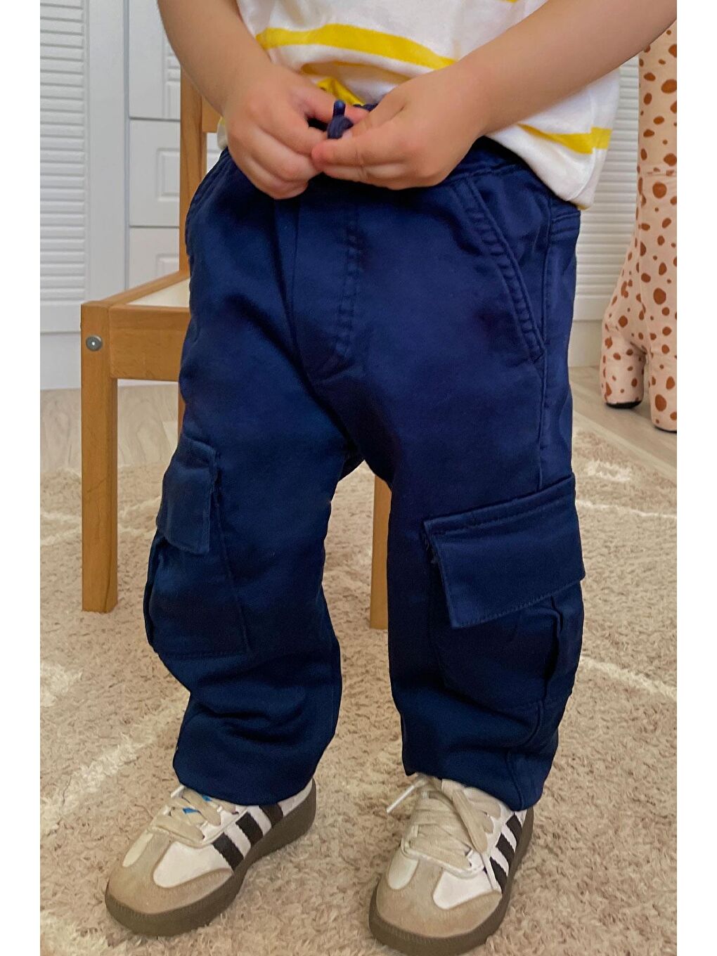 Erkek Çocuk Pantolon Kargo Cepli Beli Lastikli Lacivert (1.5-5 Yaş)-1