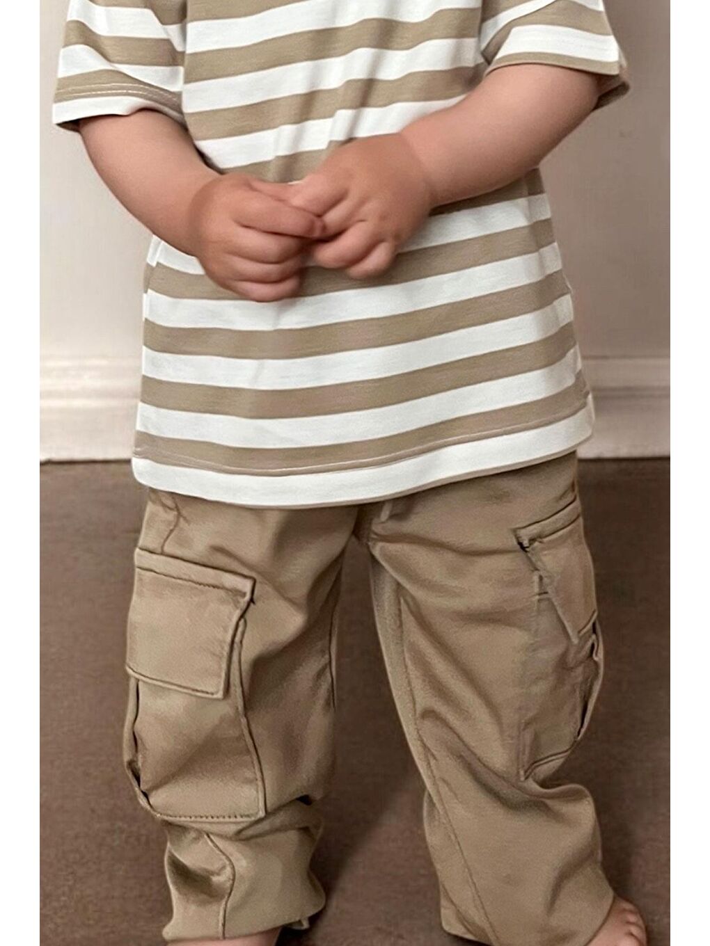 Erkek Çocuk Pantolon Kargo Cepli Beli Lastikli Bej (1.5-5 Yaş)
