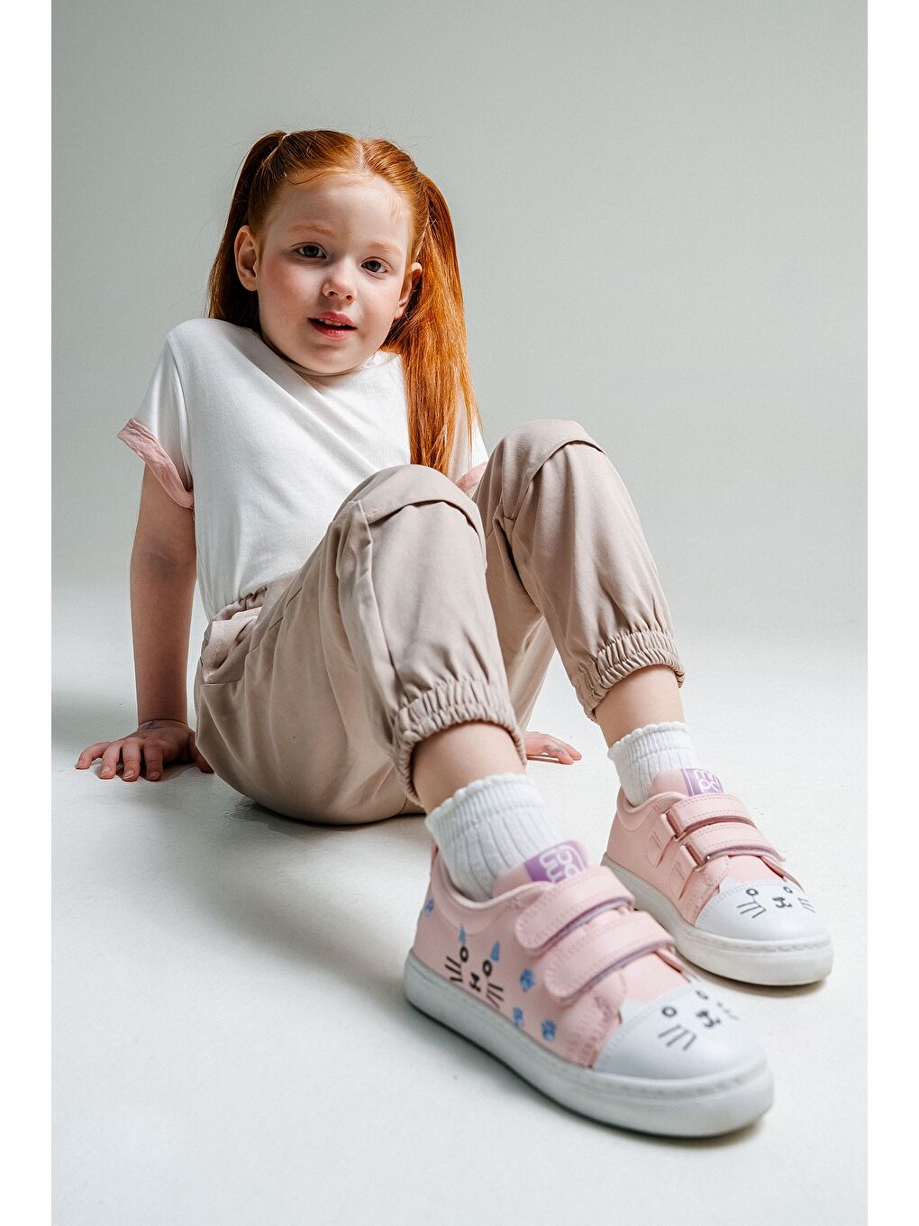 Pembe Kız Çocuk Pudra Kedili Sneaker Ayakkabı-1
