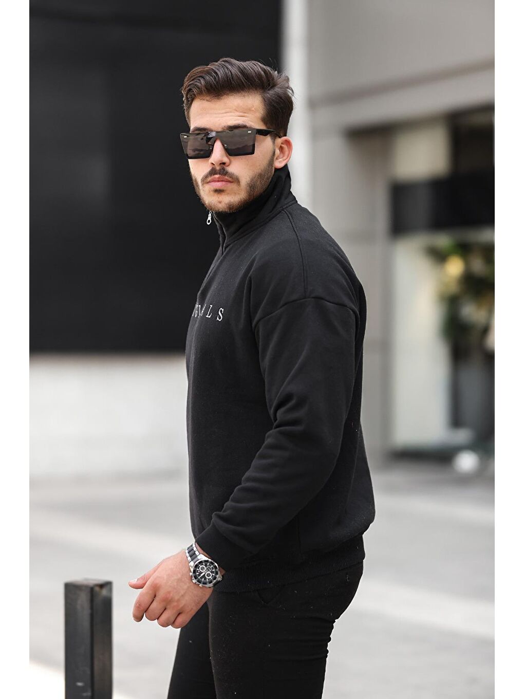 Miron Siyah Originals Nakış Detaylı Fermuarlı Oversize Sweatshirt-Siyah - 2