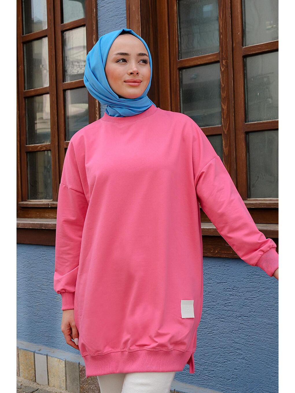 Arma Detaylı Bisiklet Yaka Tunik Fuşya-1