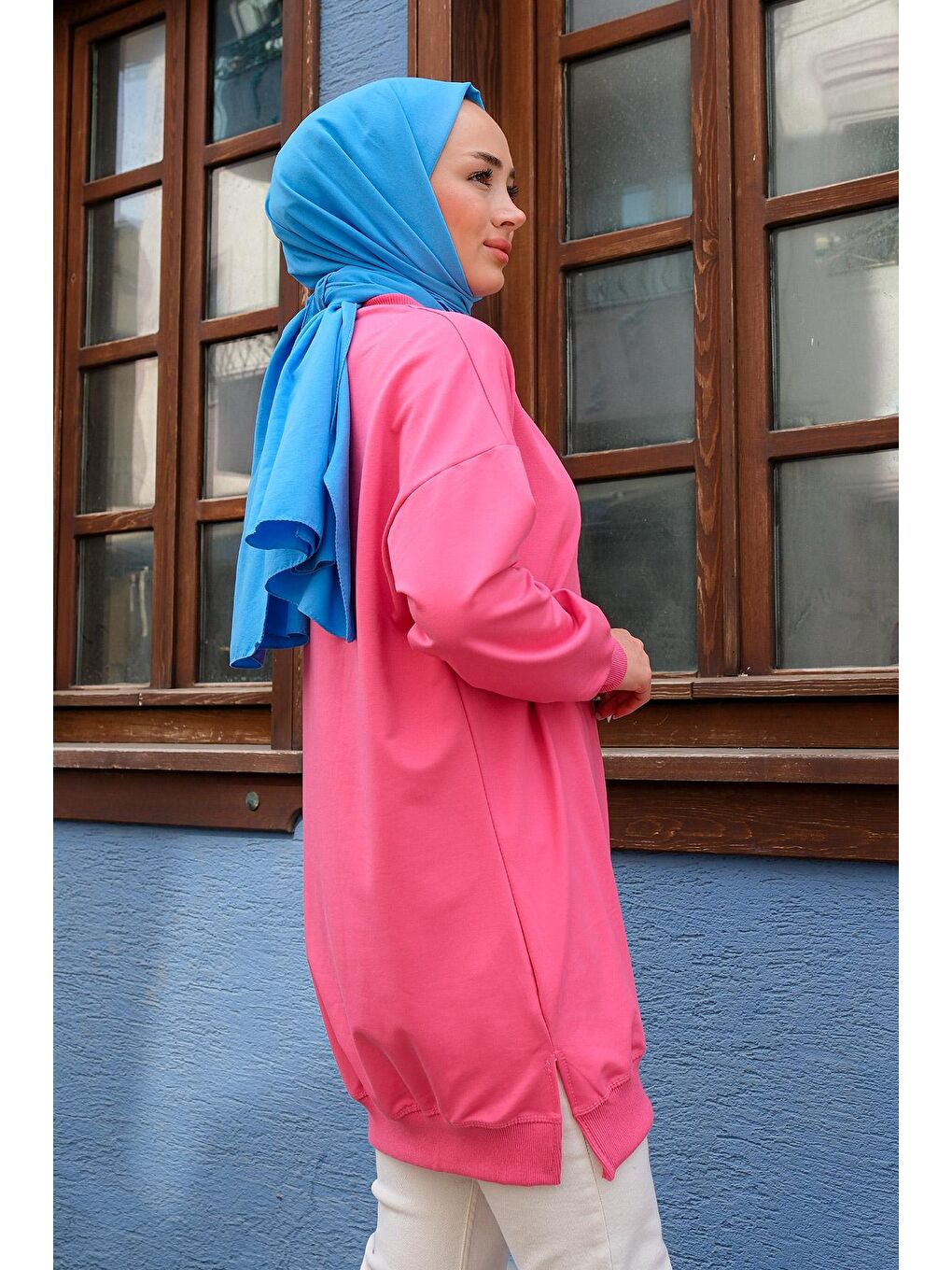 Arma Detaylı Bisiklet Yaka Tunik Fuşya-2