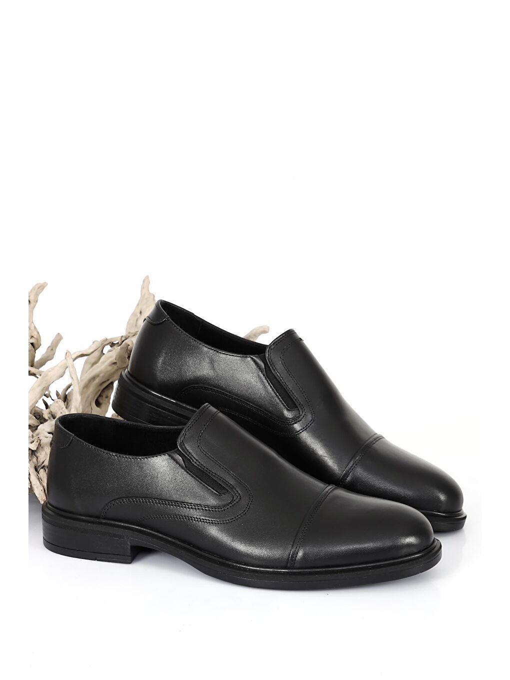 Siyah SİYAH Hakiki Deri Yuvarlak Burun Klasik Erkek Ayakkabı 01163