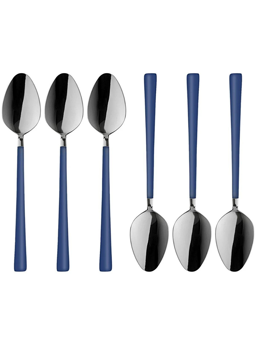Parlak Gümüş Mavi Tatlı ve Dondurma Kaşığı 6 Adet Kutulu Paslanmaz Çelik Kahvaltı Kaşık Seti-2