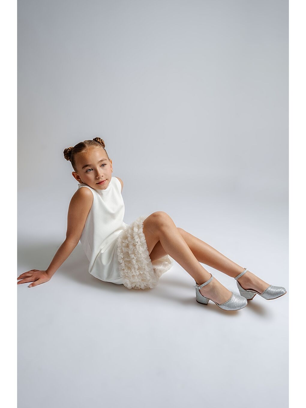 Gri Kız Çocuk Gümüş Taşlı Topuklu Abiye Ayakkabı-1