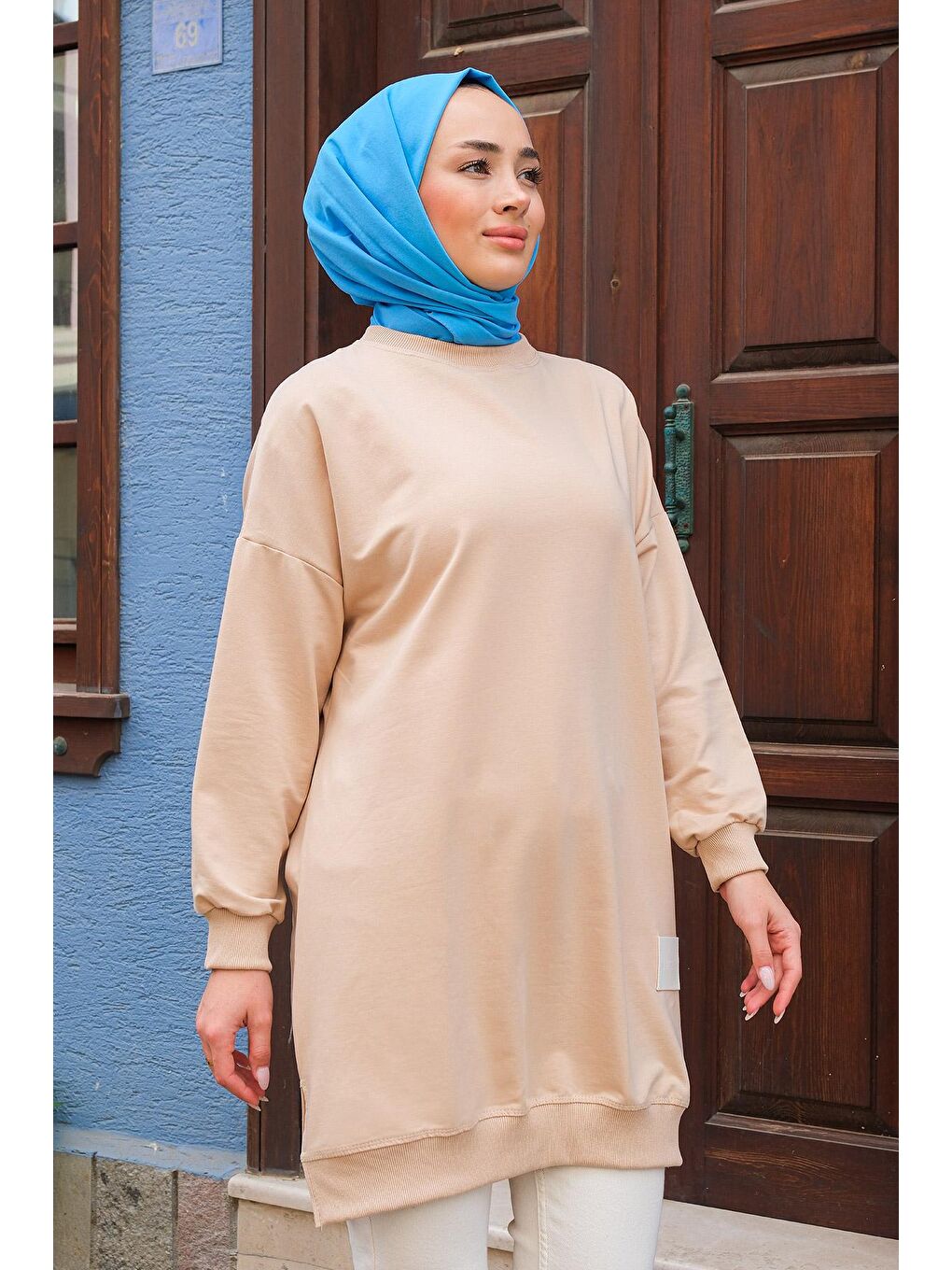 Ekru Arma Detaylı Bisiklet Yaka Tunik Krem-4