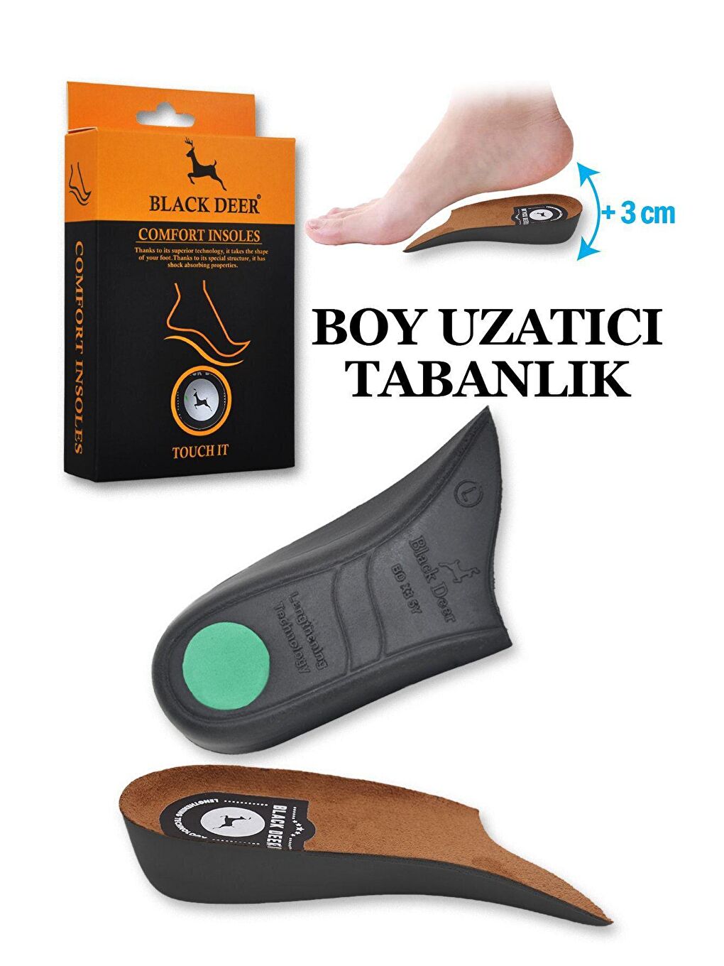 Black Deer Kahverengi Extender 3 Cm Siyah Boy Uzatıcı Tabanlık Kahverengi