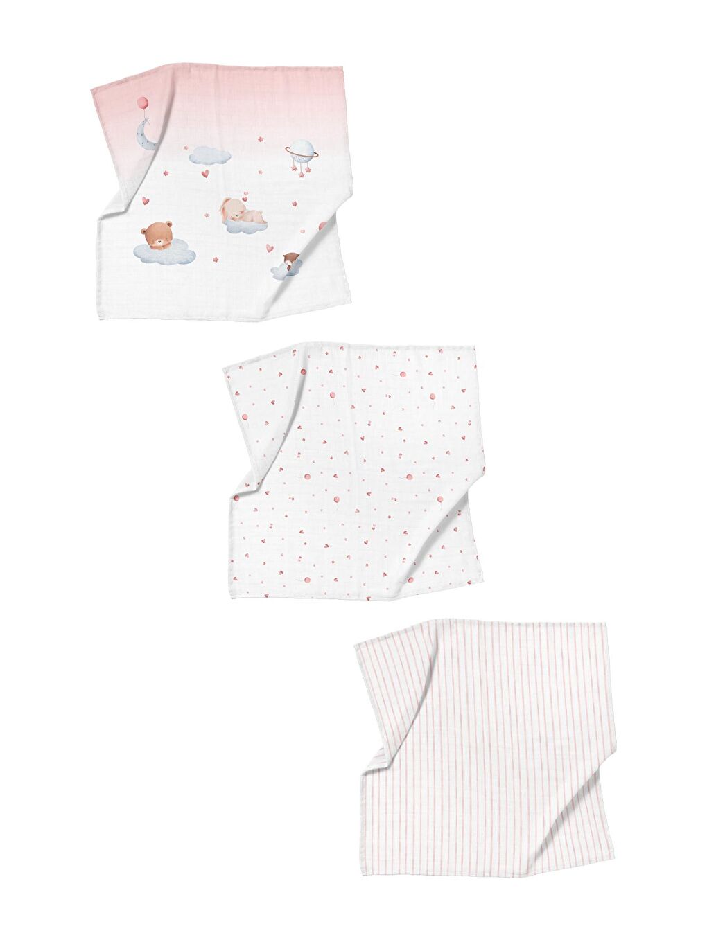 Beyaz Sleep Time 100% Pamuk Müslin Örtü Seti (70x70 cm 3'lü)-1