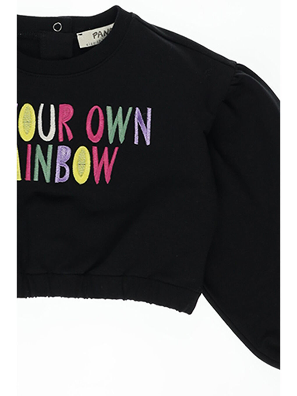 Kız Bebek Yazı Nakışlı Lastikli Crop Siyah Sweatshirt-2