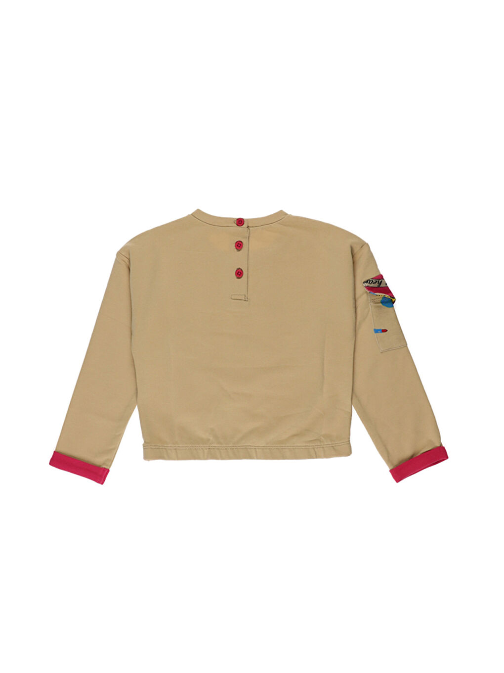 Kız Bebek Kolu Cep Detaylı Bej Sweatshirt-1