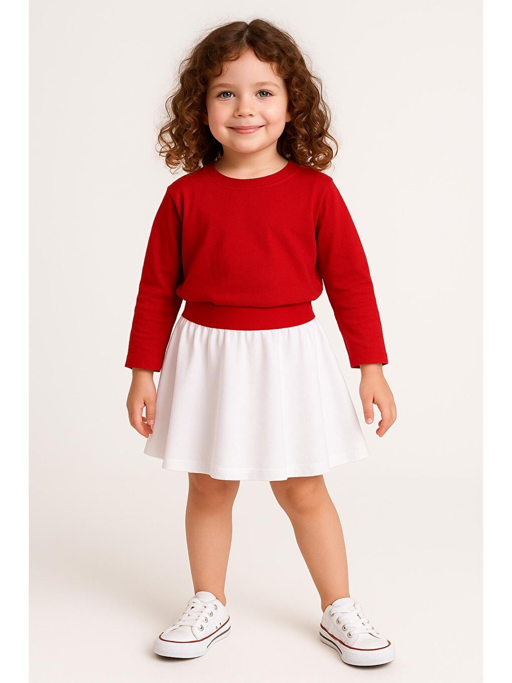 Kız Çocuk Beyaz Beli Lastikli Etek (4-12Yaş)