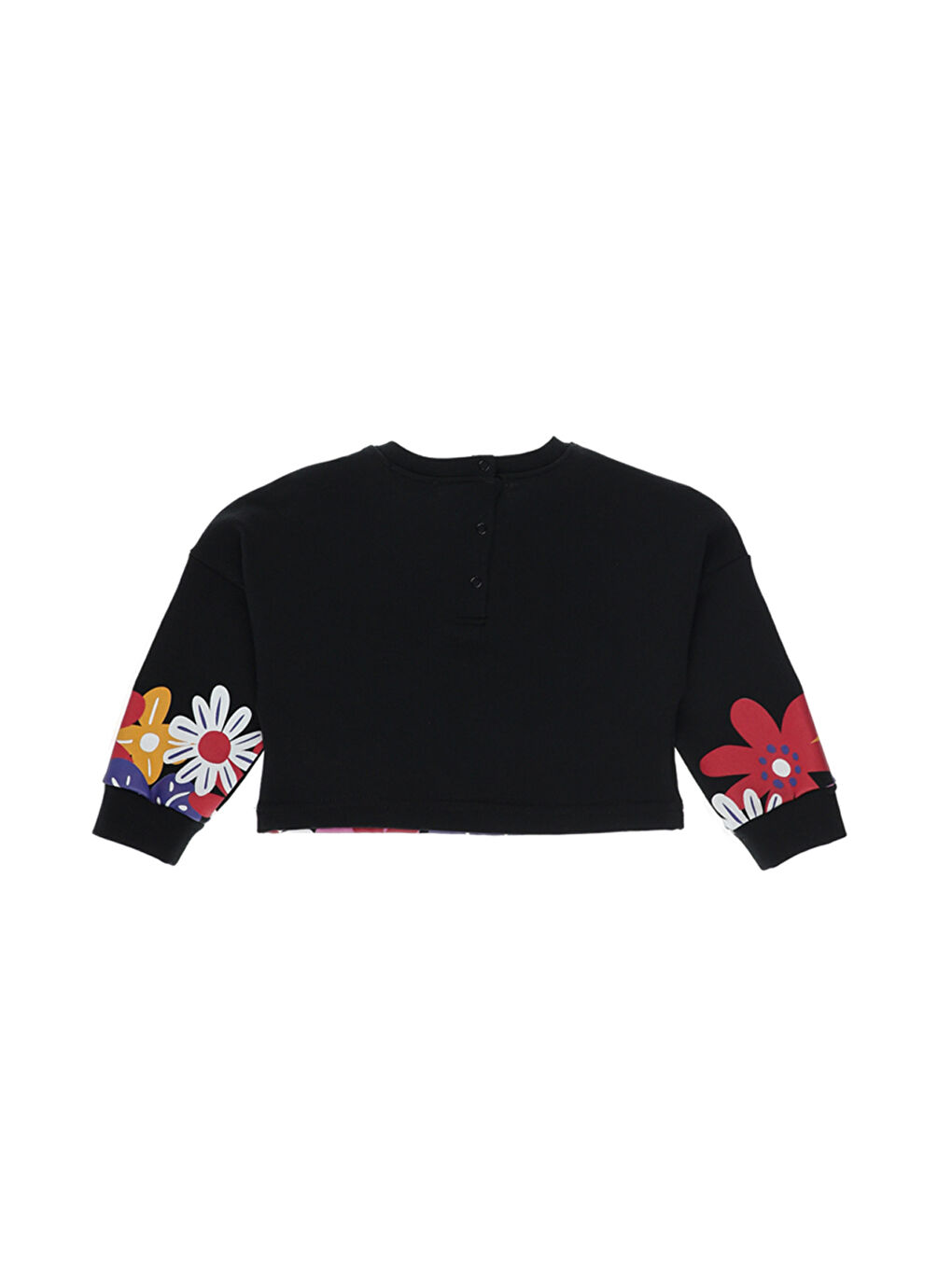 Kız Bebek Etek Ucu Çiçekli Crop Siyah Sweatshirt-1