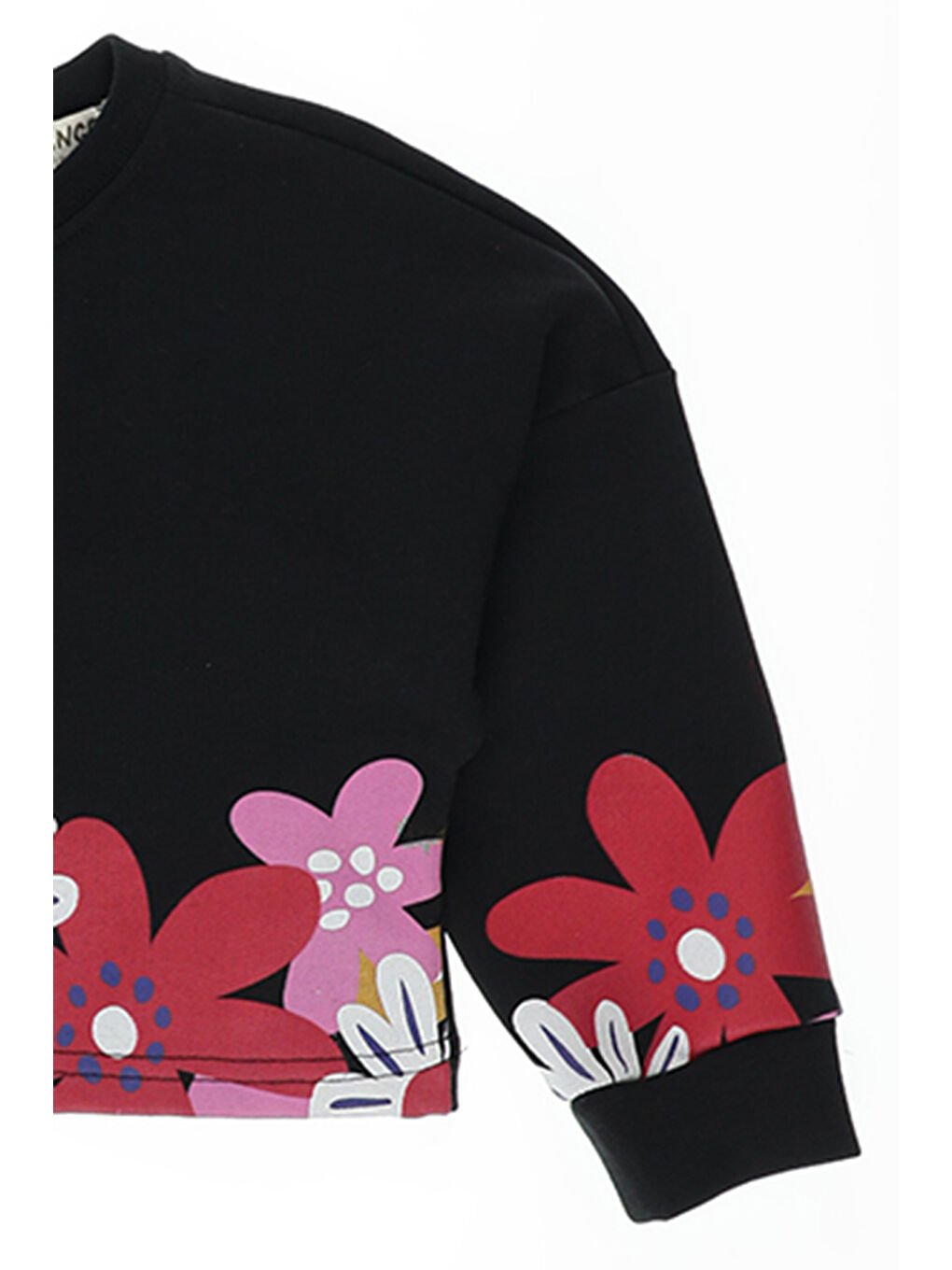 Kız Bebek Etek Ucu Çiçekli Crop Siyah Sweatshirt-2