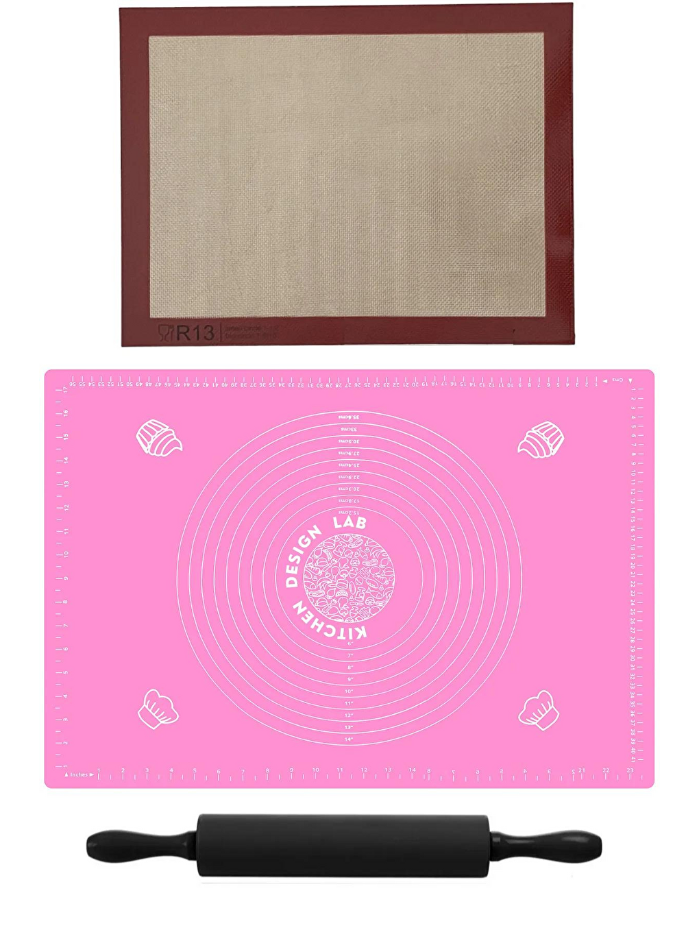 Fırın Pişirme Altlığı Pembe Ölçülü Hamur Açma Matı 45x65 cm Antrasit Silikon Merdane