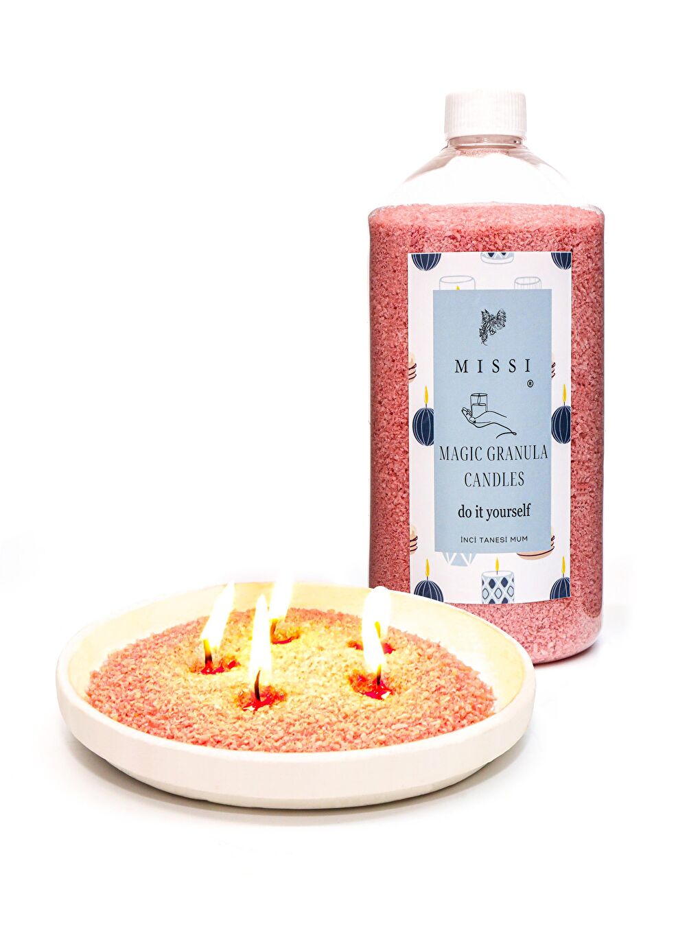 Yaratıcı İnci Tozu Vanilya Sandal Kokulu Pembe Mum (30 adet fitil ile birlikte)-400 gr