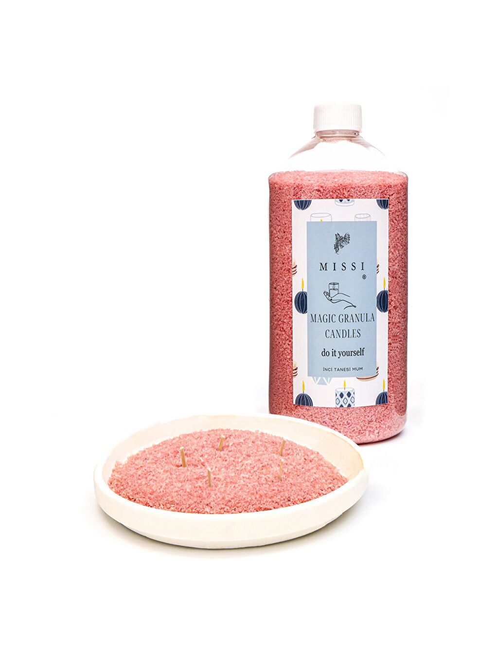 Yaratıcı İnci Tozu Vanilya Sandal Kokulu Pembe Mum (30 adet fitil ile birlikte)-400 gr-1