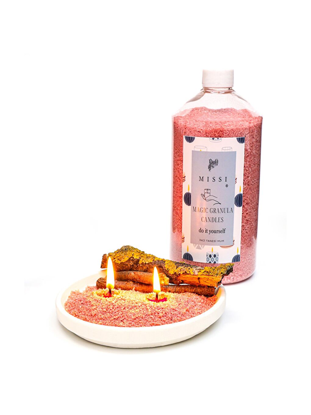 Yaratıcı İnci Tozu Vanilya Sandal Kokulu Pembe Mum (30 adet fitil ile birlikte)-400 gr-2