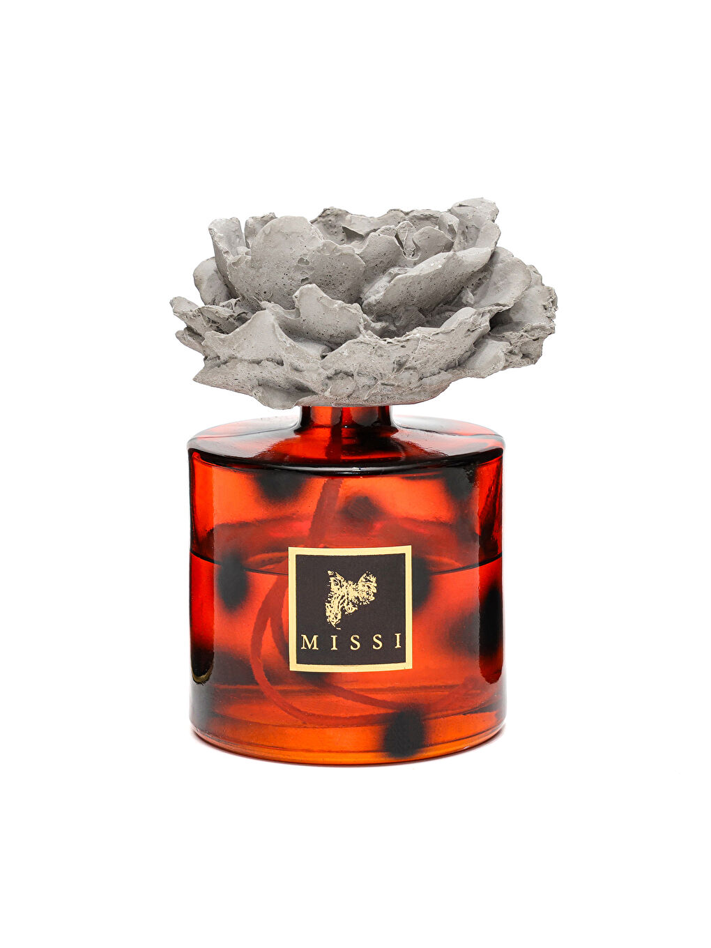 Missi 500 ml Kahverengi Leopar Desenli Cam Şişe Seramik Taşlı Dark Amber Oda Kokusu
