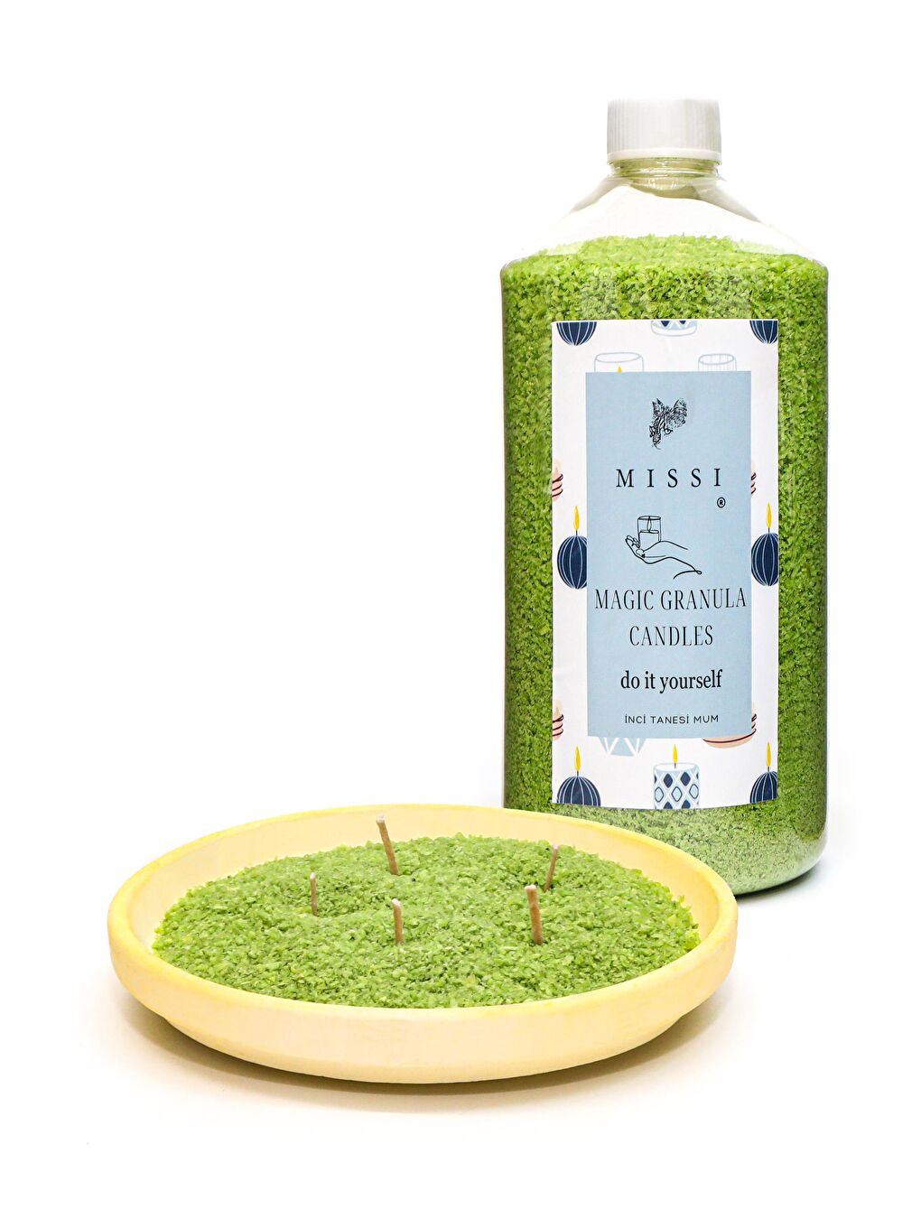 Yaratıcı İnci Tozu Dark Amber Kokulu Yeşil Renk Mum (30 adet fitil ile birlikte)-400 gr-1