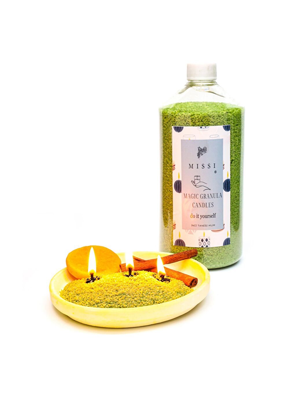 Yaratıcı İnci Tozu Dark Amber Kokulu Yeşil Renk Mum (30 adet fitil ile birlikte)-400 gr-2