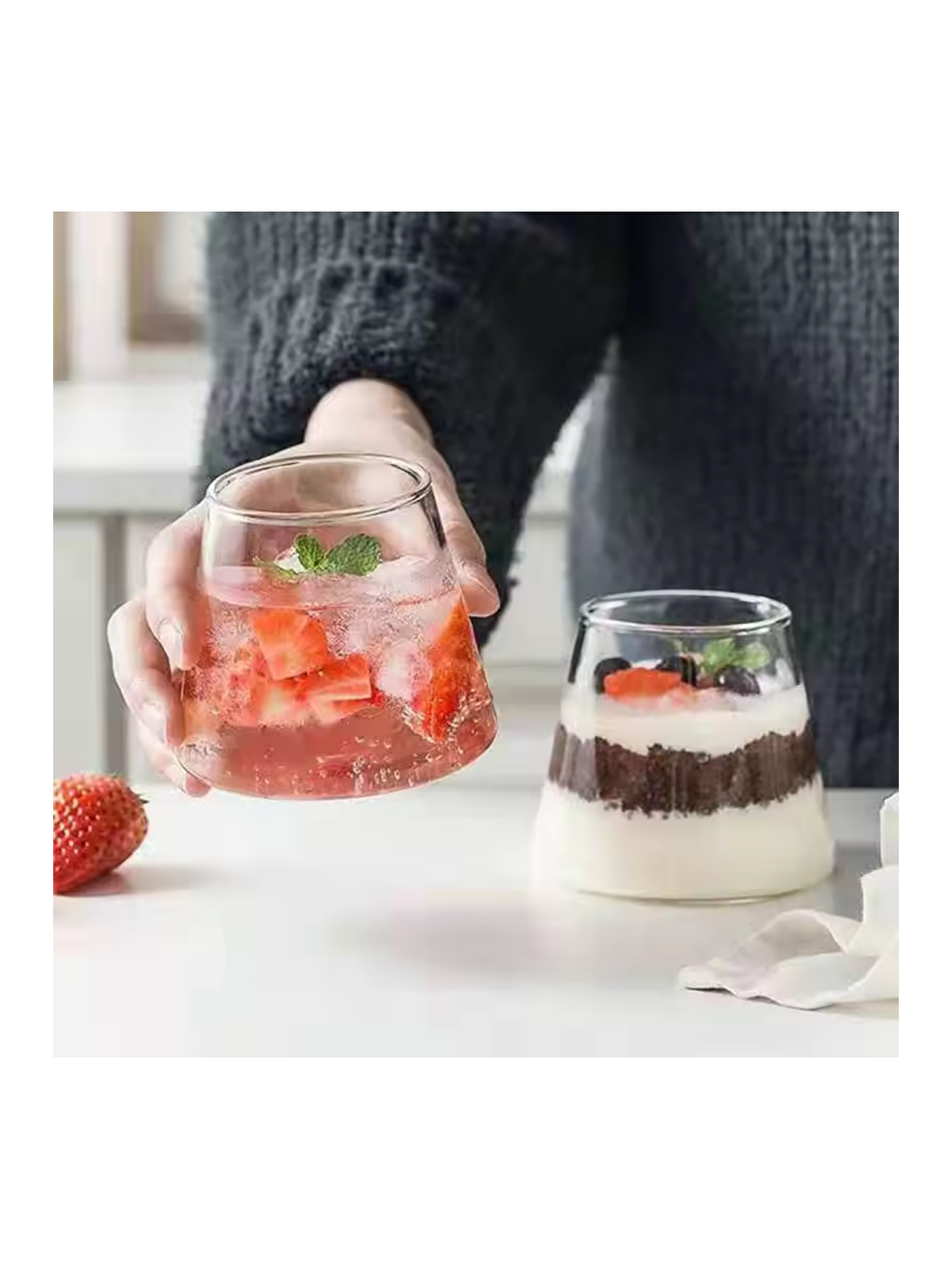 Renksiz Piramit Cam Sunum Kasesi 300 ml Üçlü2838-1