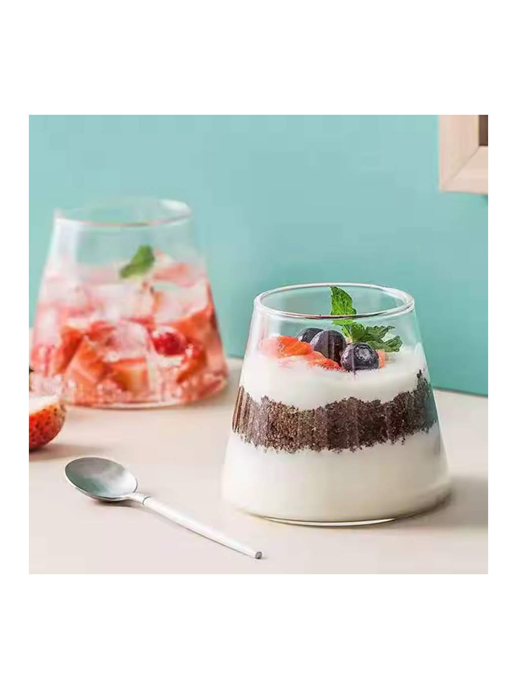 Renksiz Piramit Cam Sunum Kasesi 300 ml Üçlü2838-2