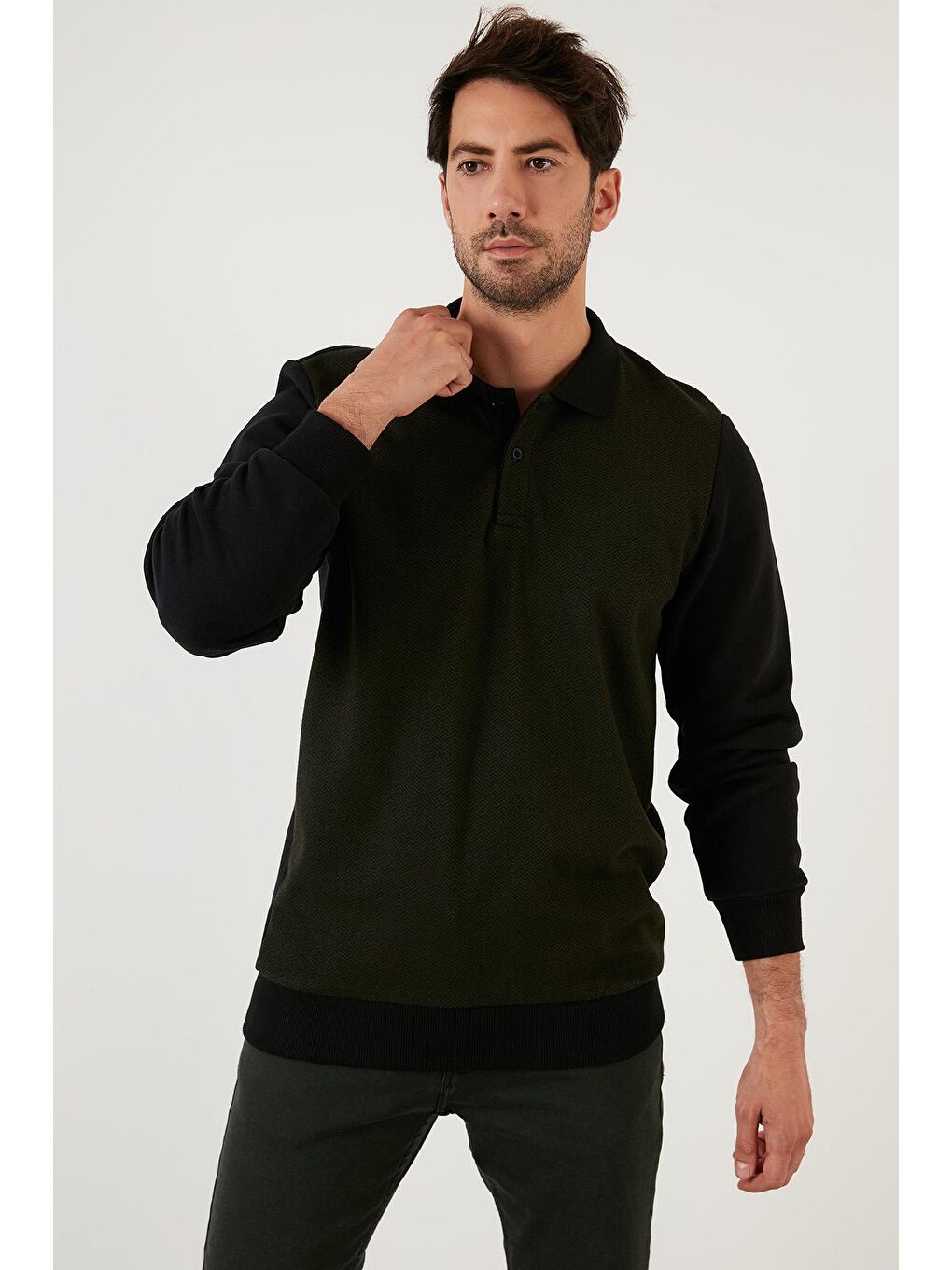 Haki Pamuklu Regular Fit Polo Yaka Sweat 5905040-1