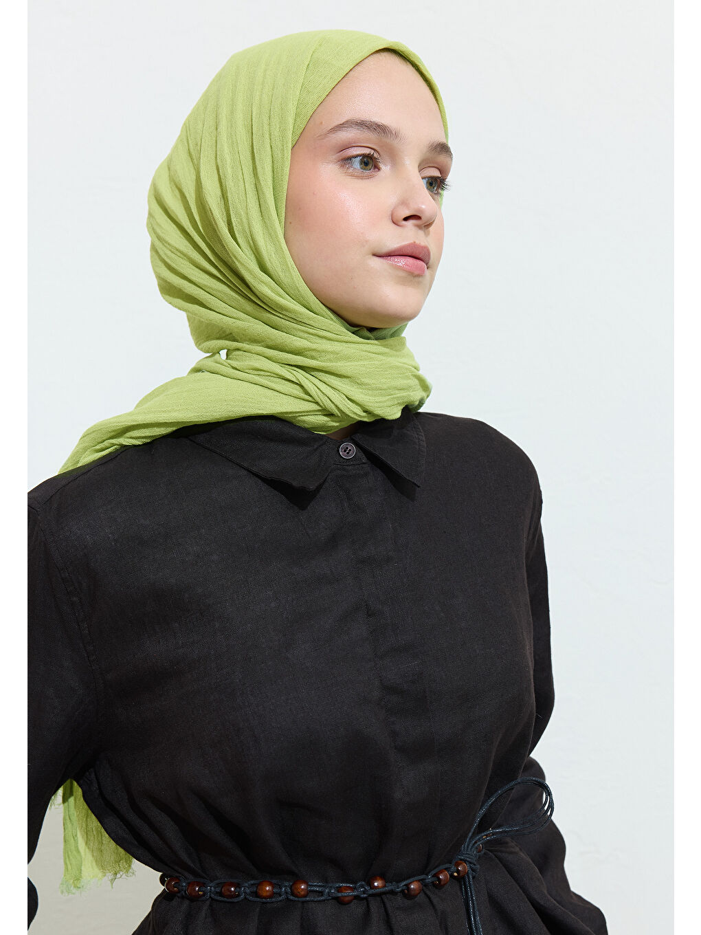 Yeşil Lıme Juıce Pamuklu Keten Şal-3