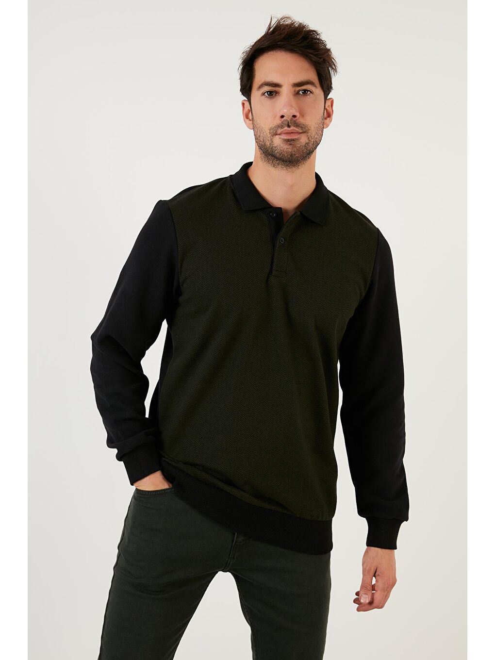 Haki Pamuklu Regular Fit Polo Yaka Sweat 5905040-2