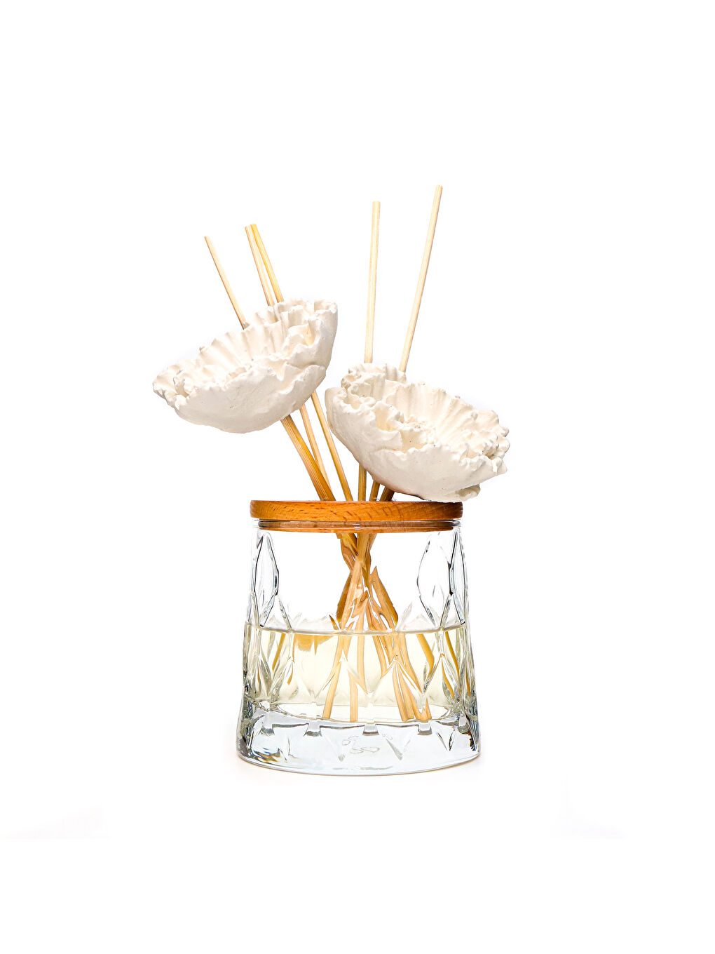 Kristal Cam Şişe Ekru Seramik Taşlı Bambu Çubuklu Dark Amber Oda Kokusu-1