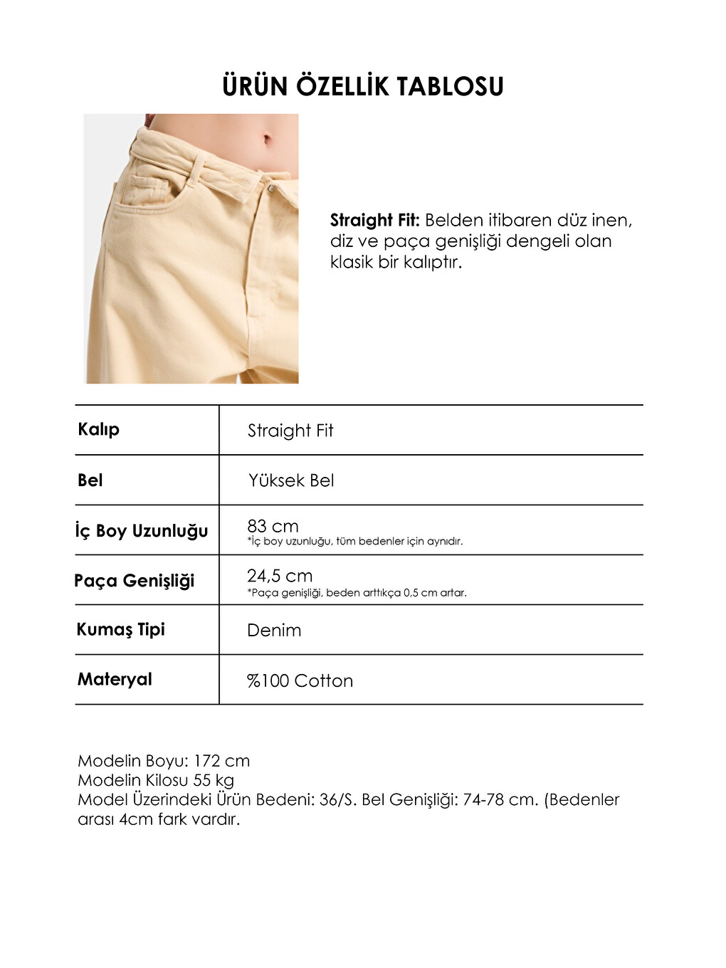 Kadın Bej 6s6-57 Straight Fit Kemer Detaylı Özel Tasarım Denim Jean-2