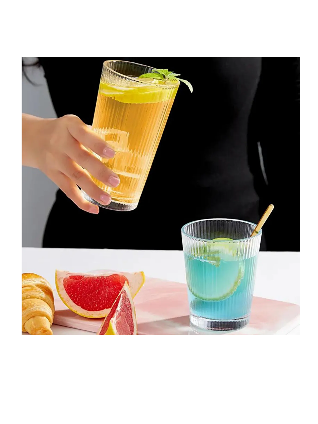 Renksiz Yeni Tasarım Cam Çizgili 220 ml Nescafe Bardağı 6 Adet 2440-1