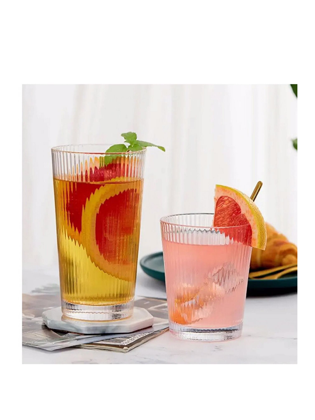 Renksiz Yeni Tasarım Cam Çizgili 220 ml Nescafe Bardağı 6 Adet 2440-2