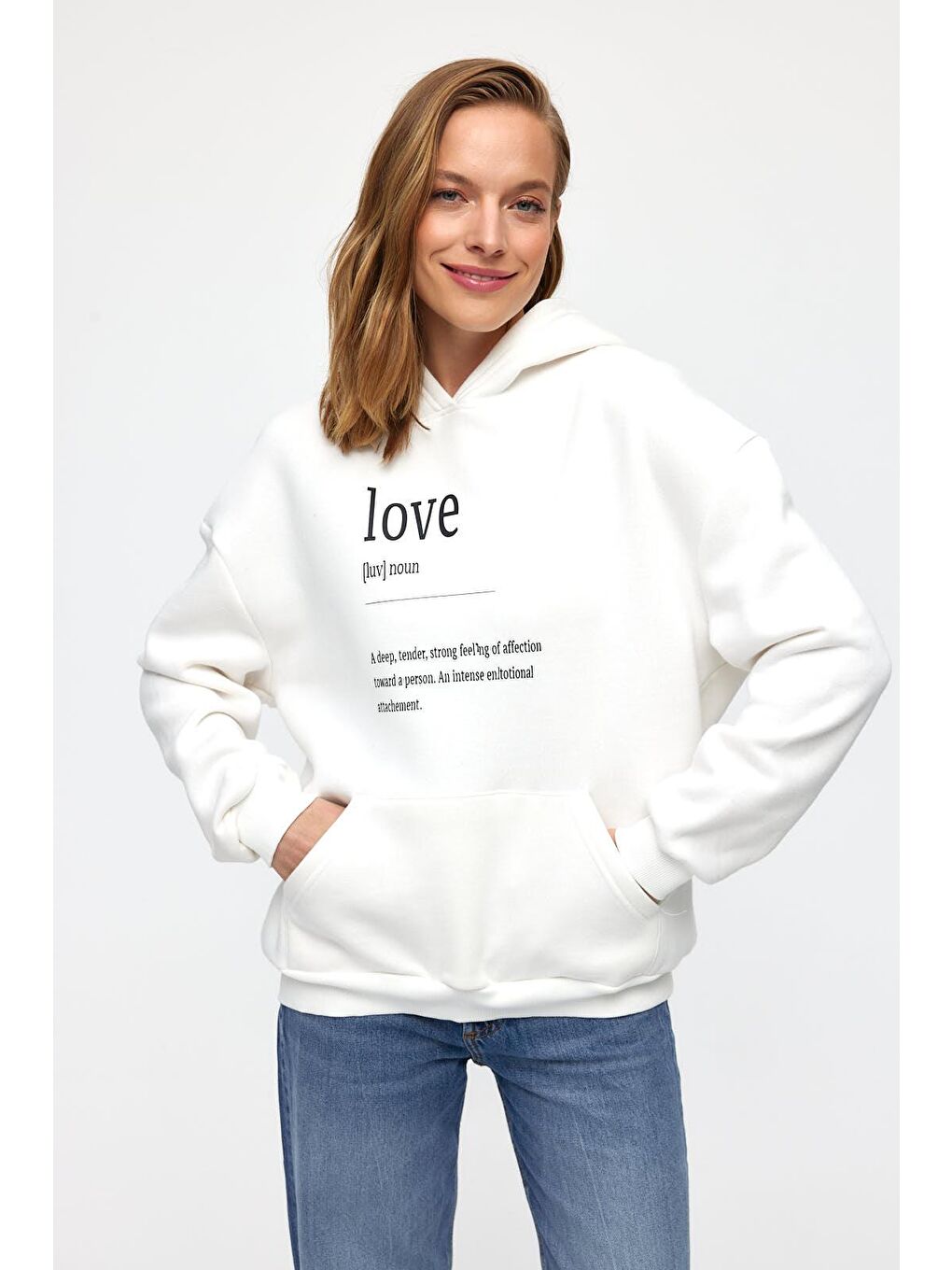 Baskılı Düz Renk Sweatshirt -Beyaz