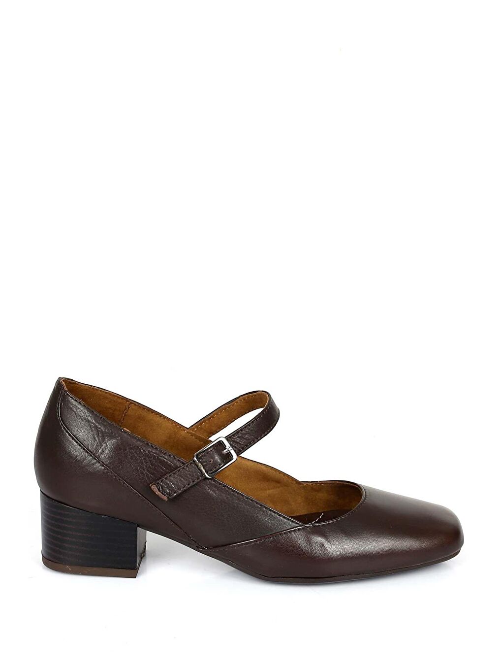 Kahverengi KAHVERENGİ  Hakiki Deri Küt Burun Kısa Kalın Topuklu Kadın Ayakkabı 24220-3