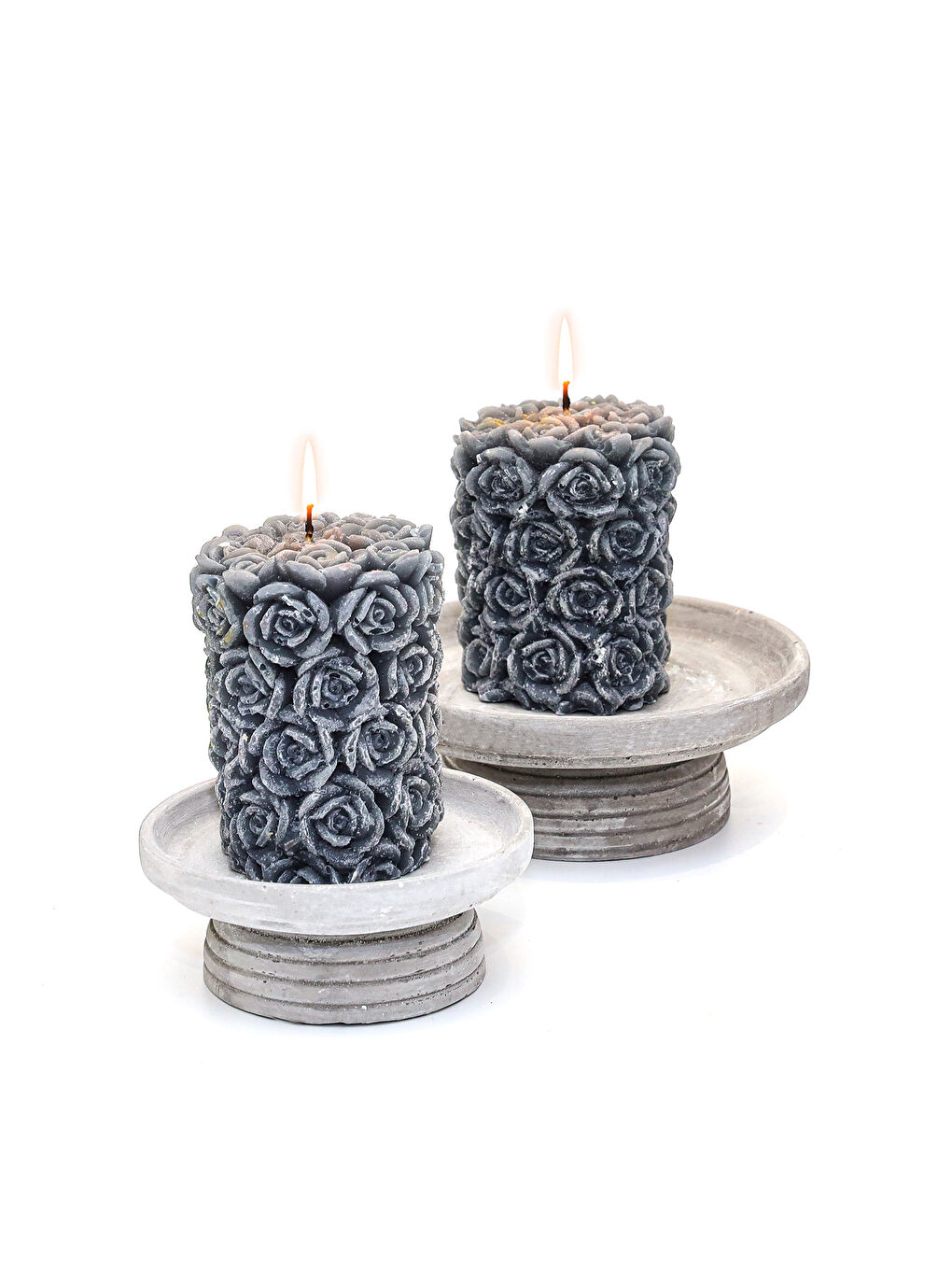 2li Gri Gül Kabartmalı 7X8 Mum Seti