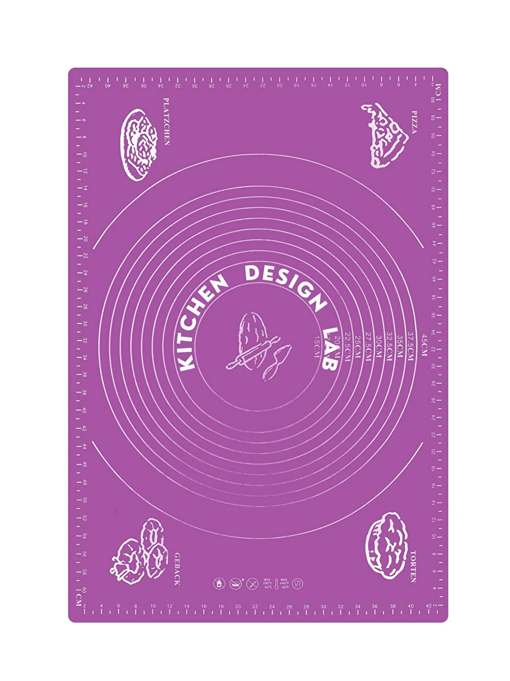 2'li Set Mor 45x65 cm Silikon Hamur Açma Matı ve Pizza Tepsisi 32 cm-4