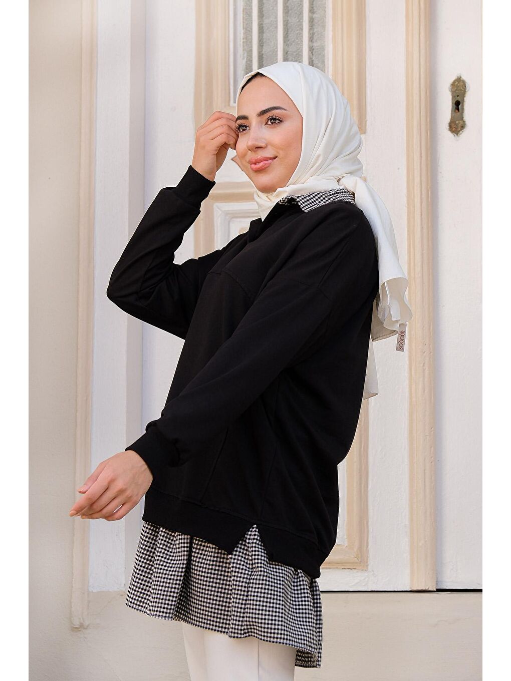 Polo Yaka Eteği Büzgülü Tunik Siyah-2