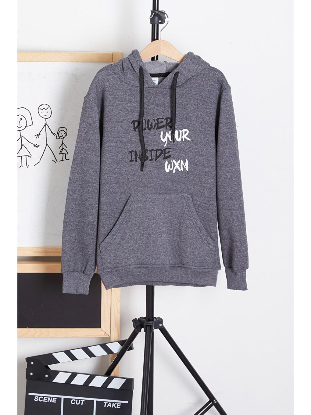 Gri Erkek Çocuk Kapüşonlu Kanguru Cepli Sweatshirt 14178
