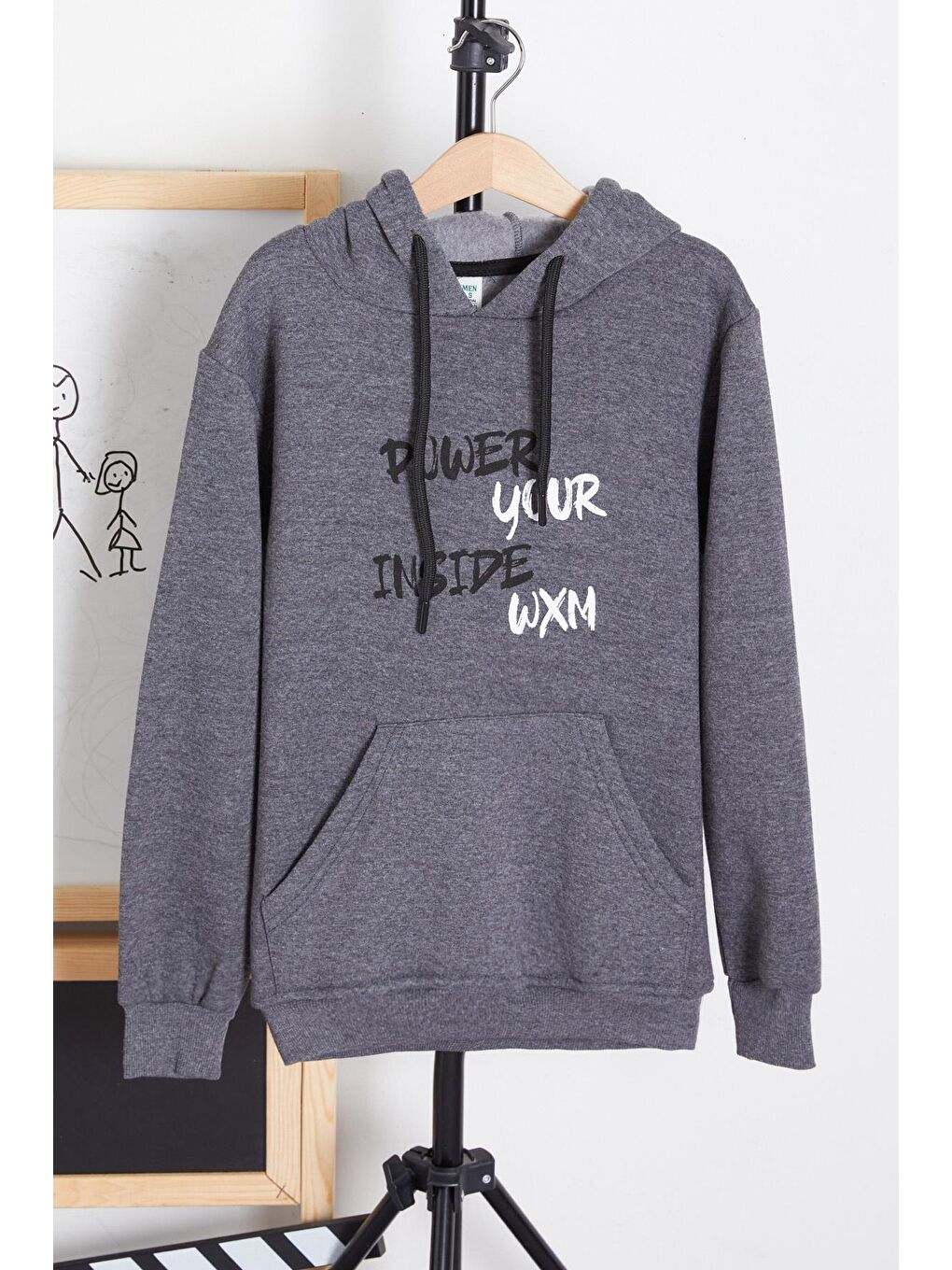 Gri Erkek Çocuk Kapüşonlu Kanguru Cepli Sweatshirt 14178-1
