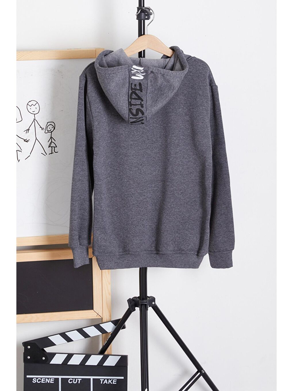 Gri Erkek Çocuk Kapüşonlu Kanguru Cepli Sweatshirt 14178-2
