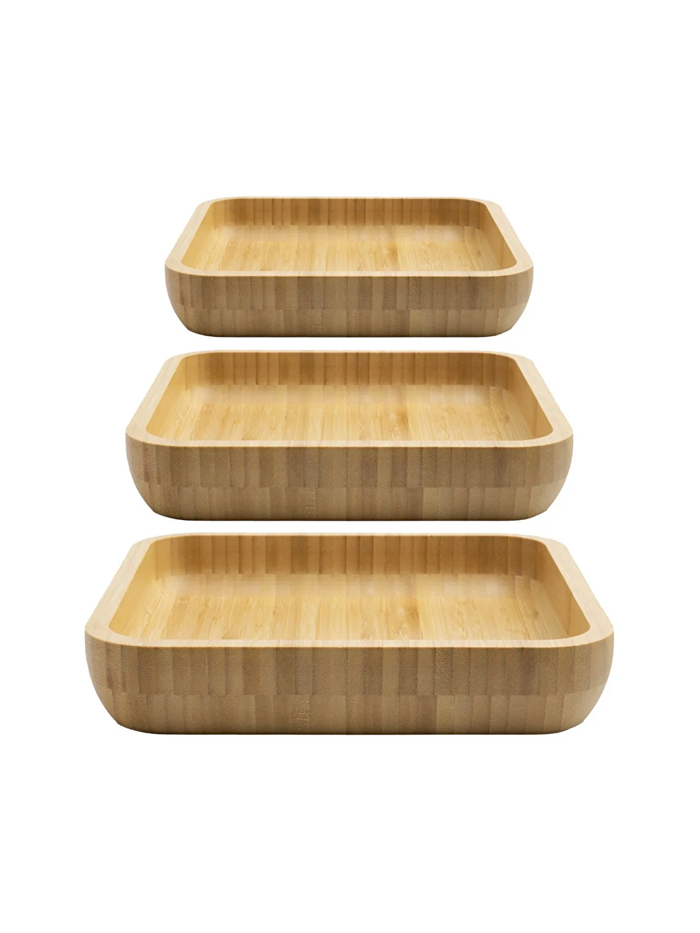 Kahverengi Bambu Sunum Tabağı Kare Set 3 Farklı Boy